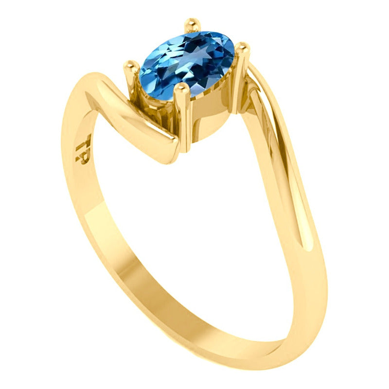 Anel Miami Prata 925 Dourada Ouro 18k - Topázio Azul