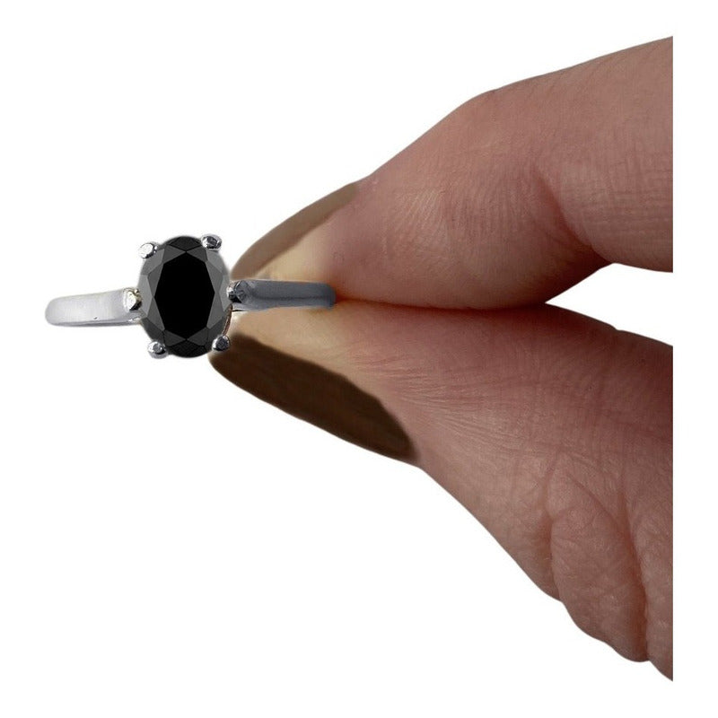 Anel Solitário Prata 925 Black Onix Oval - Exclusivo