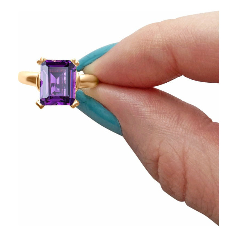 Anel Vintage Ametista Prata 925 Dourada Ouro 18k- Feminino