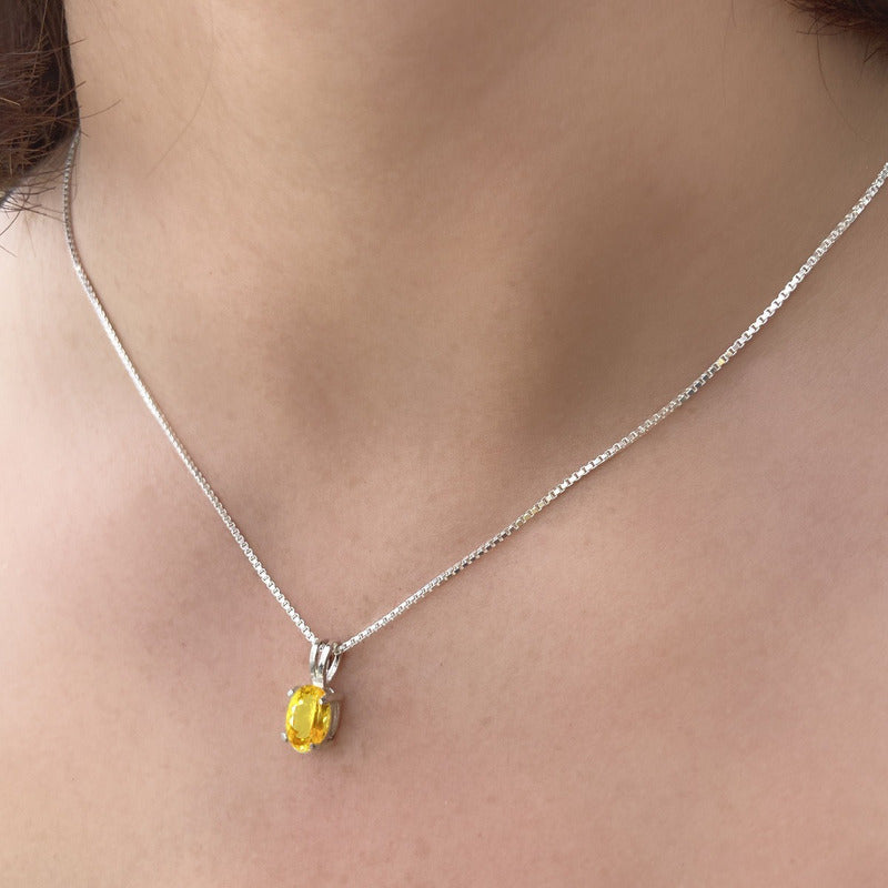 Colar Citrino Prata 925 Oval 8x6mm - Corrente Veneziana