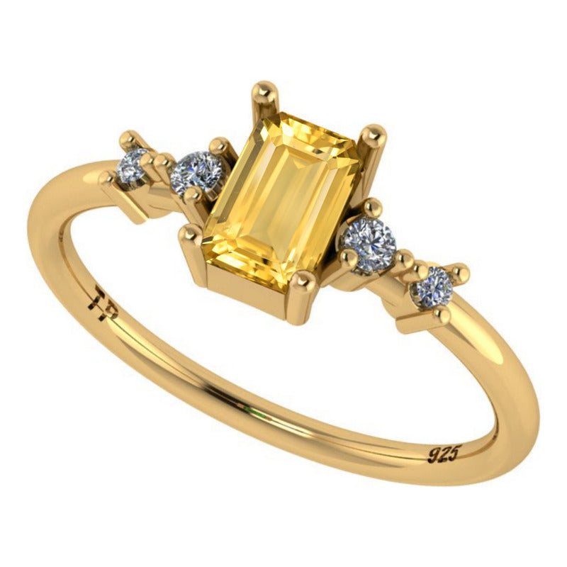 Anel Viena Retangular Prata 925 Dourada 18k - Citrino