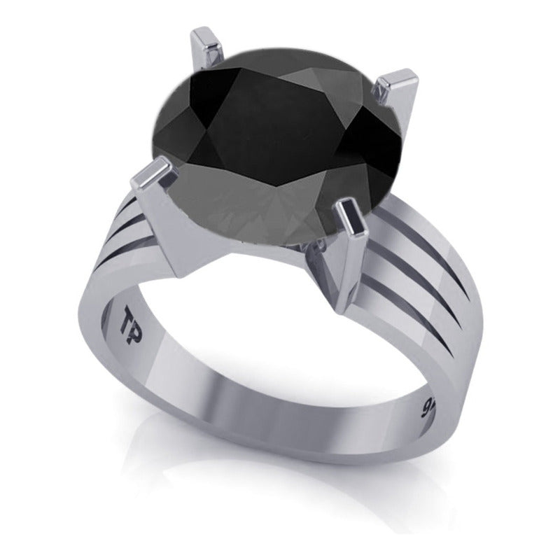 Anel Solitário Black Onix Grande Pura Prata 925 - Exclusivo
