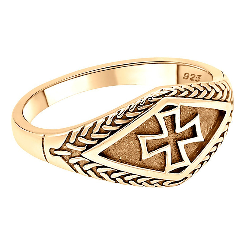 Anel Masculino Cruz De Malta Prata 925 Dourada Ouro 18k