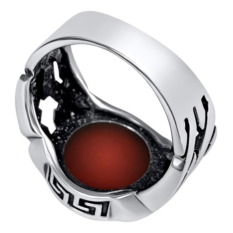Anel Elos Prata 925 Ágata Vermelha Redondo - Unissex