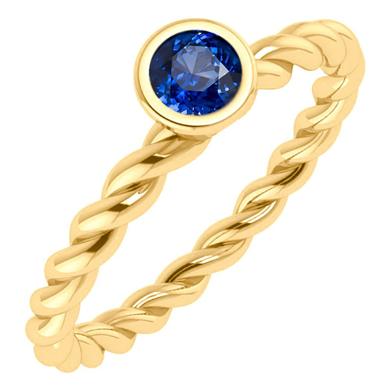 Anel Duplo Prata 925 Dourada 18k Torcido - Safira Azul
