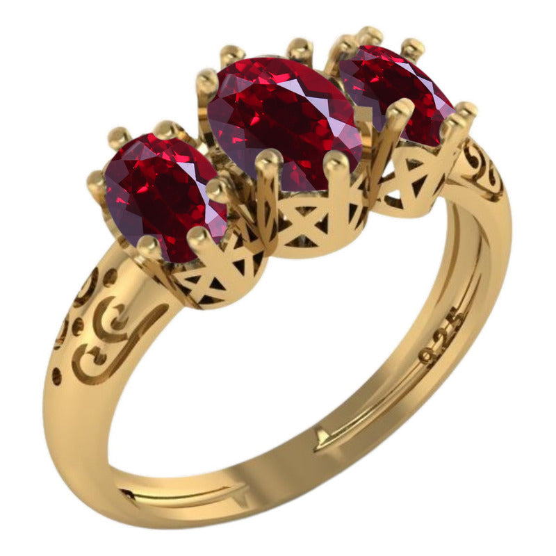 Anel Filigrana Vintage Prata 925 Dourado 18k Granada Oval