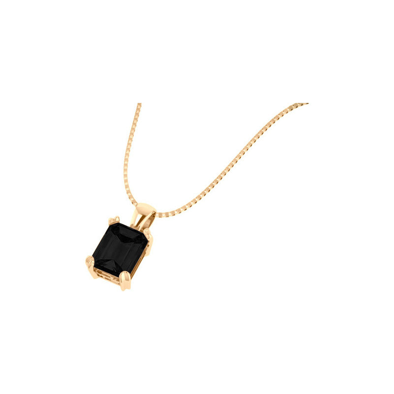 Pingente Retangular Prata 925 Dourada 18k - Black Onix