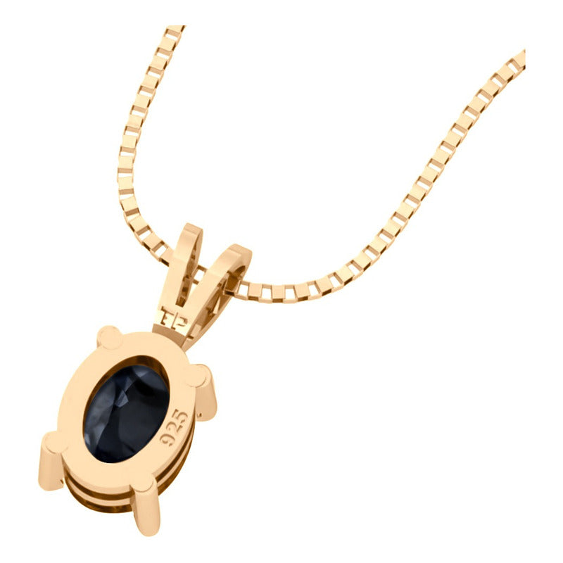 Colar Pingente Oval Prata 925 Dourada 18k - Black Ônix