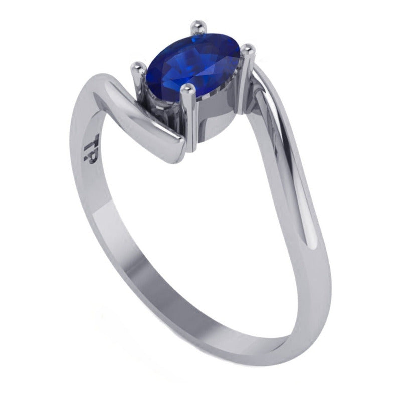 Anel De Prata 925 Solitário Miami Safira - Feminino