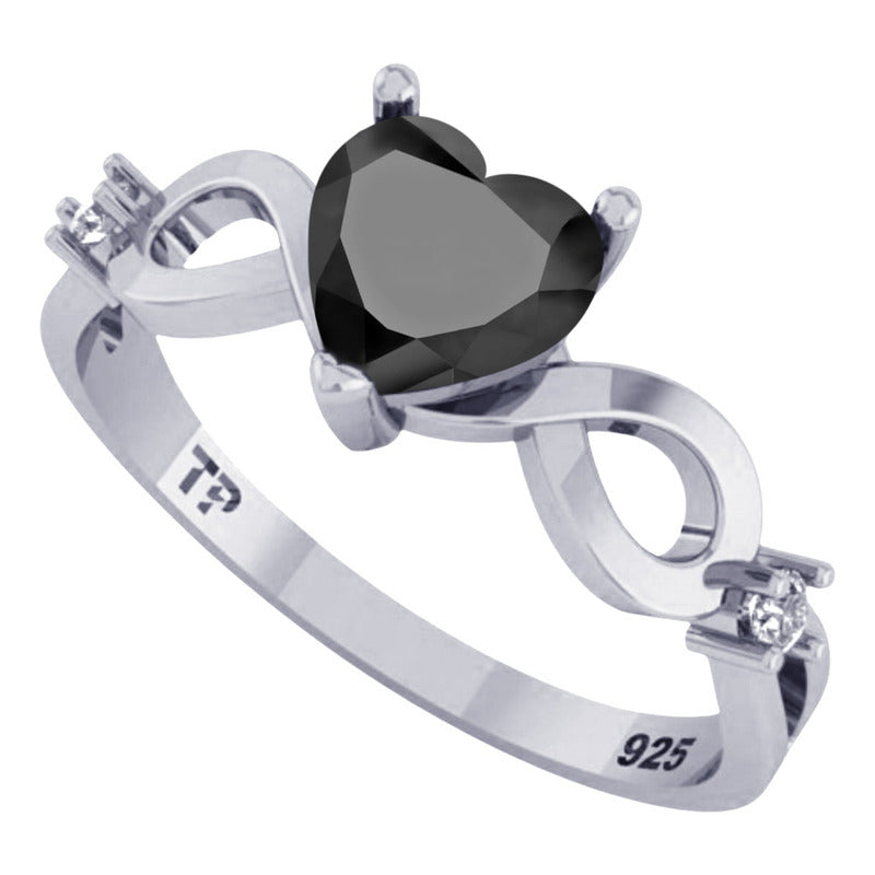 Anel Prata 925 Infinito Amor Coração - Black Onix