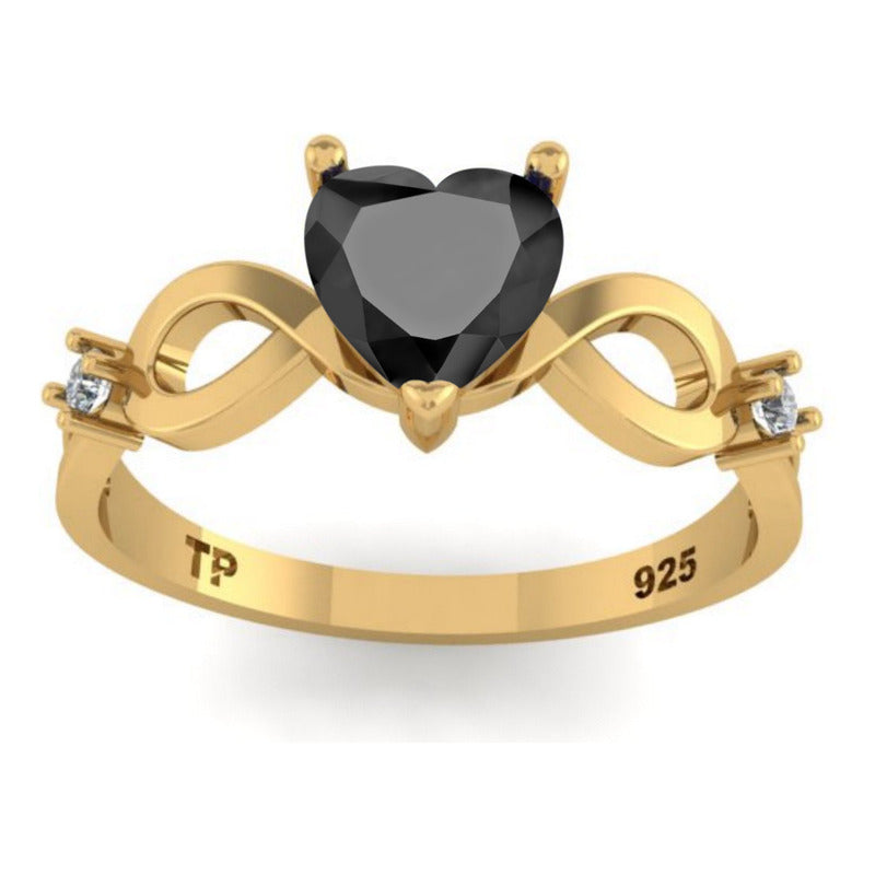 Anel Prata 925 Dourada 18k Infinito Amor Coração - Onix