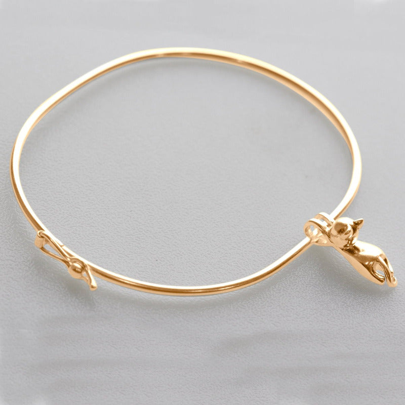 Pulseira Bracelete Rígido Prata 925 Dourada 18k - Gatinho