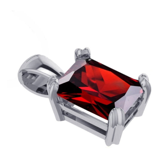 Pingente Retangular Prata Zircônia Vermelha Unissex
