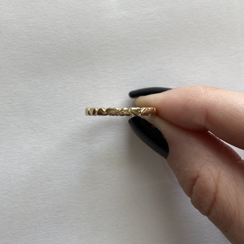 Anel Corações Sólido Prata 925 Dourada 18k - Feminino