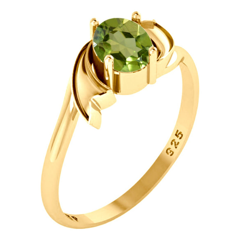Anel Wings Prata 925 Dourada Ouro 18k - Peridoto Oval