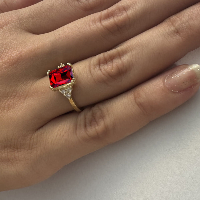 Anel Vintage Clássico Prata 925 Dourada 18k Granada