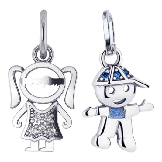 2 X Pingentes Casal Prata 925 Menino E Menina - Exclusivo