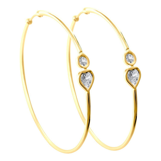 Argola Brinco Grande Prata 925 Dourada 18k- Zircônia Coração