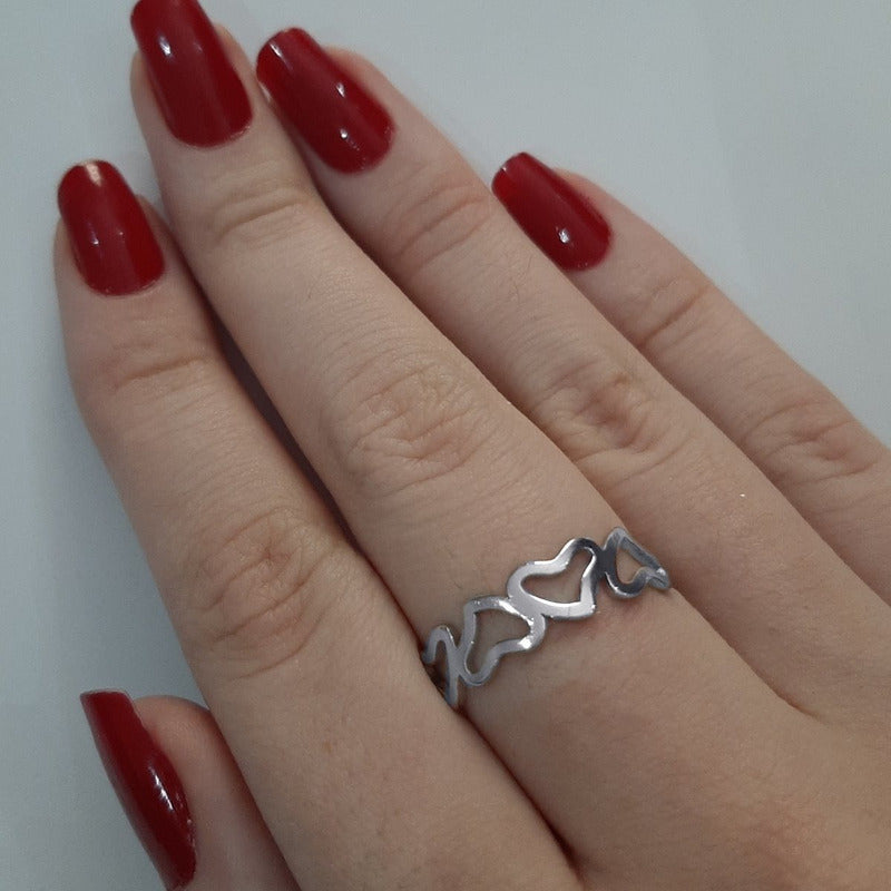 Pure 925 Silver Ring with Hollow Hearts - Exclusive