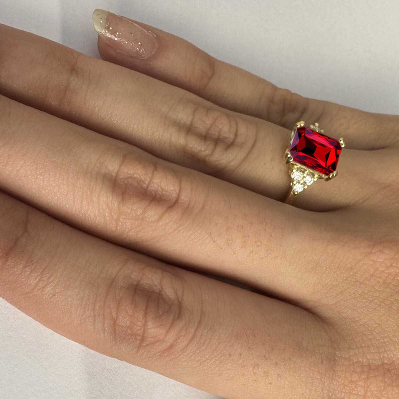 Anel Vintage Clássico Prata 925 Dourada 18k Granada
