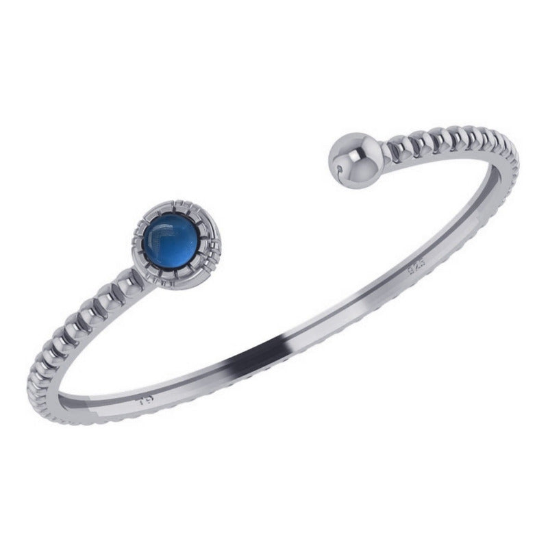 Pulseira Bracelete Topázio Azul Rígido Prata 925 - Unissex