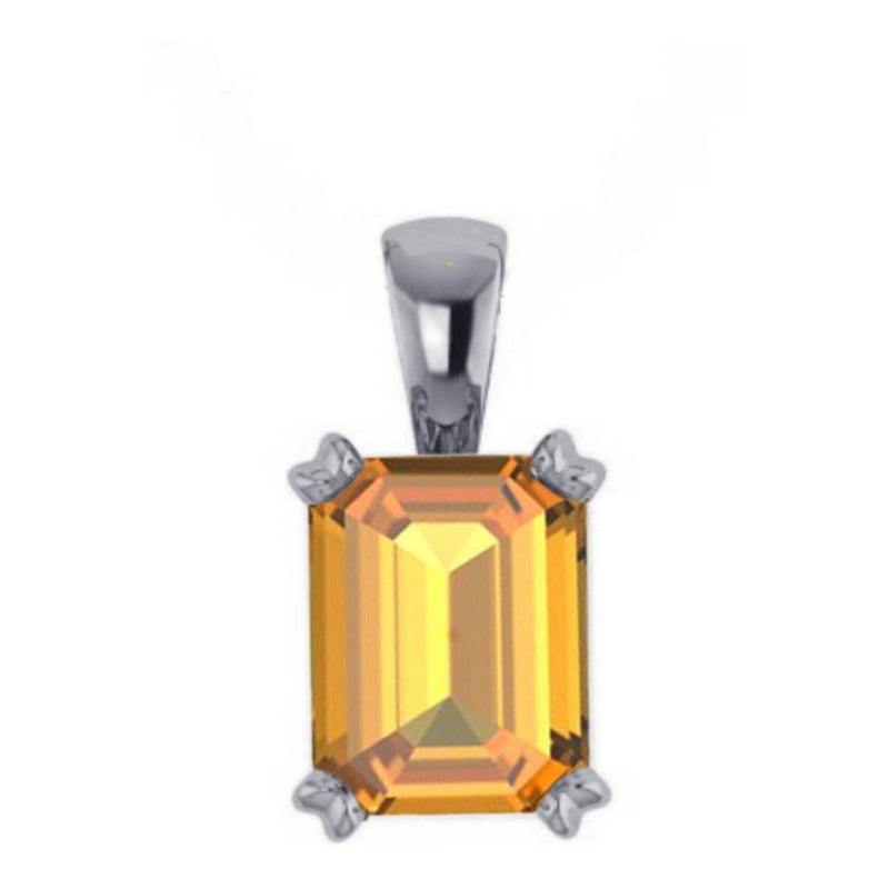 Pingente Prata 925 Retangular Citrino Unissex - Exclusivo