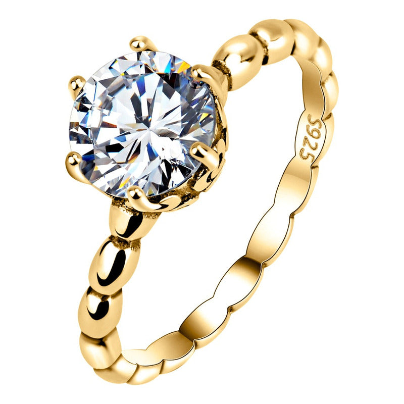Anel Solitário Vintage Prata 925 Dourada Ouro 18k - Zircônia