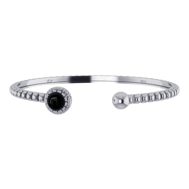 Pulseira Bracelete Black Onix Rígido Prata 925 - Unissex