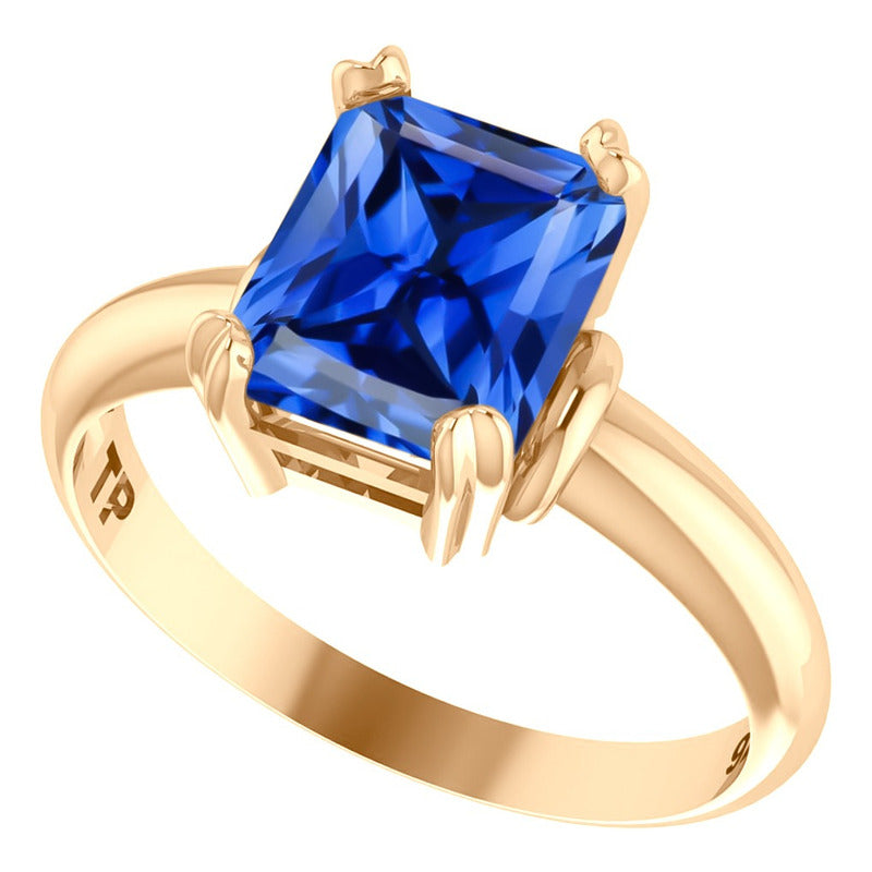 Anel Vintage Safira Prata 925 Dourada Ouro 18k - Feminino