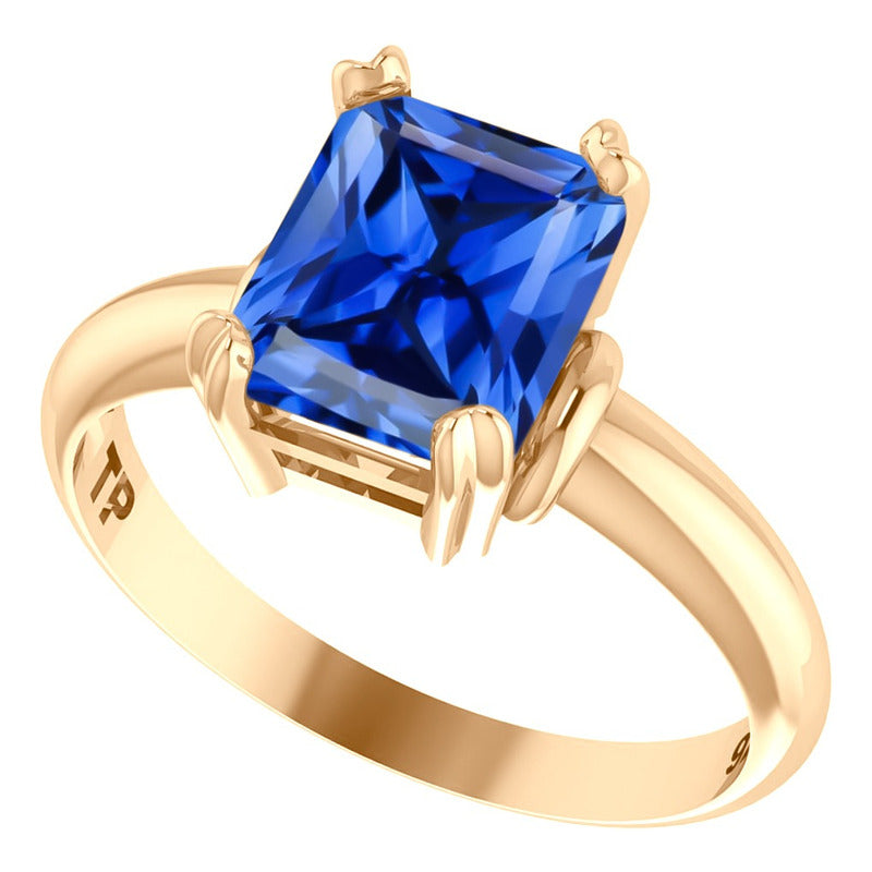 Anel Vintage Safira Prata 925 Dourada Ouro 18k - Feminino