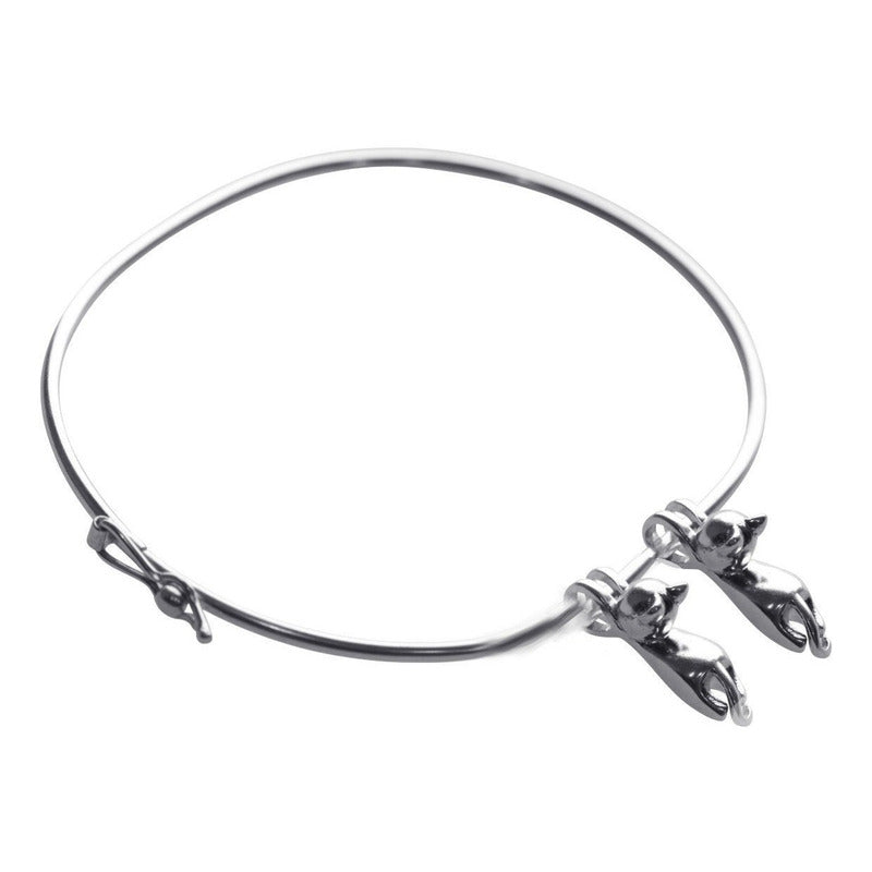 Pulseira Bracelete Rígido Prata 925 - Pingentes 2x Gatinhos