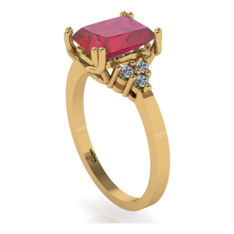 Anel Vintage Clássico Prata 925 Dourada 18k Granada