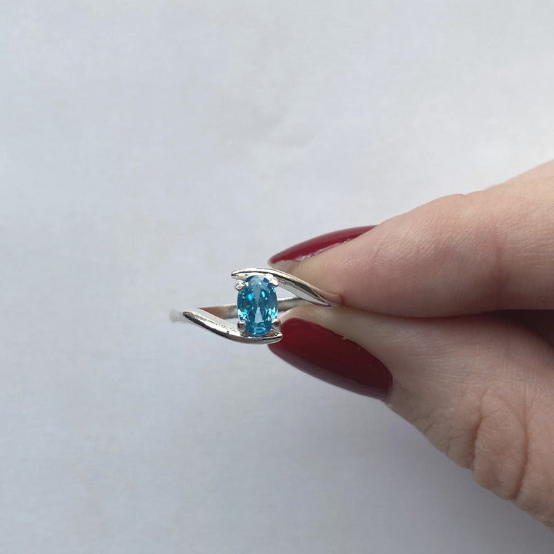 Anel Prata 925 Solitário Miami Topázio Azul - Exclusivo
