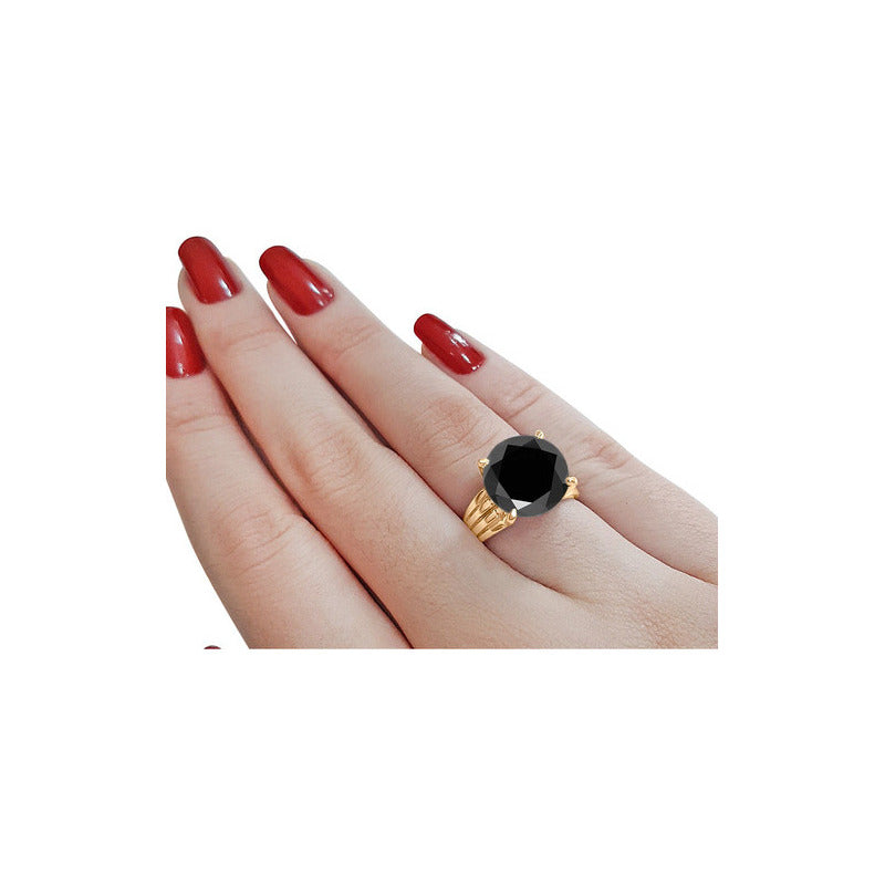 Anel Solitário Prata 925 Dourada 18k - Black Ônix Grande