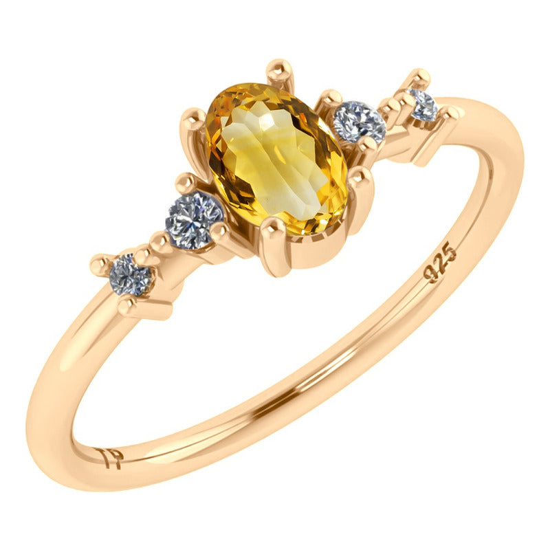 Anel London De Prata 925 Dourada Ouro 18k - Citrino