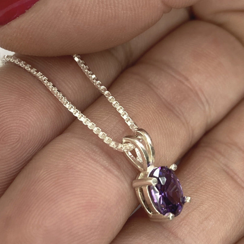 Colar Feminino Prata 925 Ametista Oval - Exclusivo