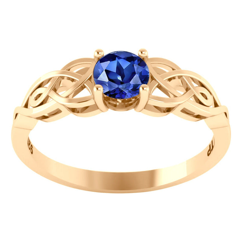 Anel Solitário Celta Knot Prata 925 Dourada 18k - Safira