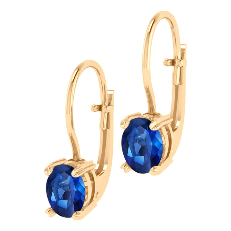 Brinco Trava Pura Prata 925 Dourada 18k - Safira Oval