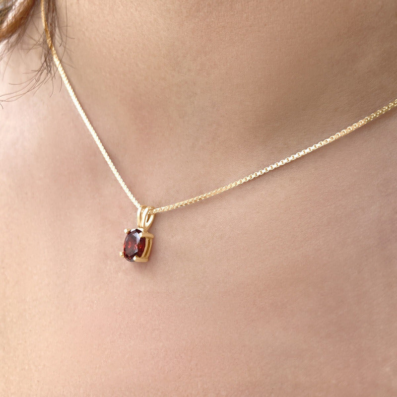 Colar Pingente Oval Prata 925 Dourada 18k - Granada