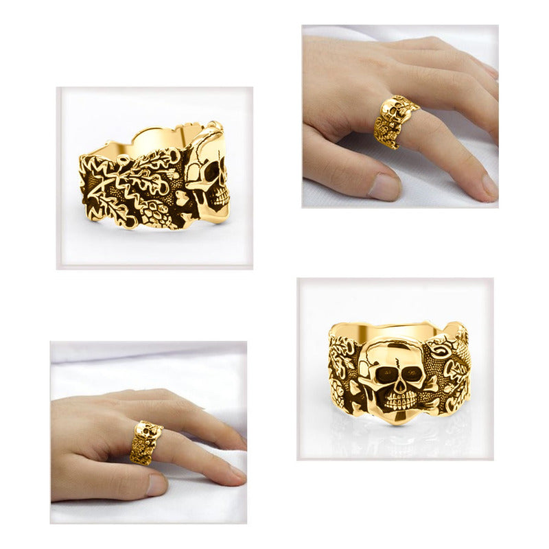 Anel Masculino Caveira Cobra Prata 925 Dourada Ouro 18k