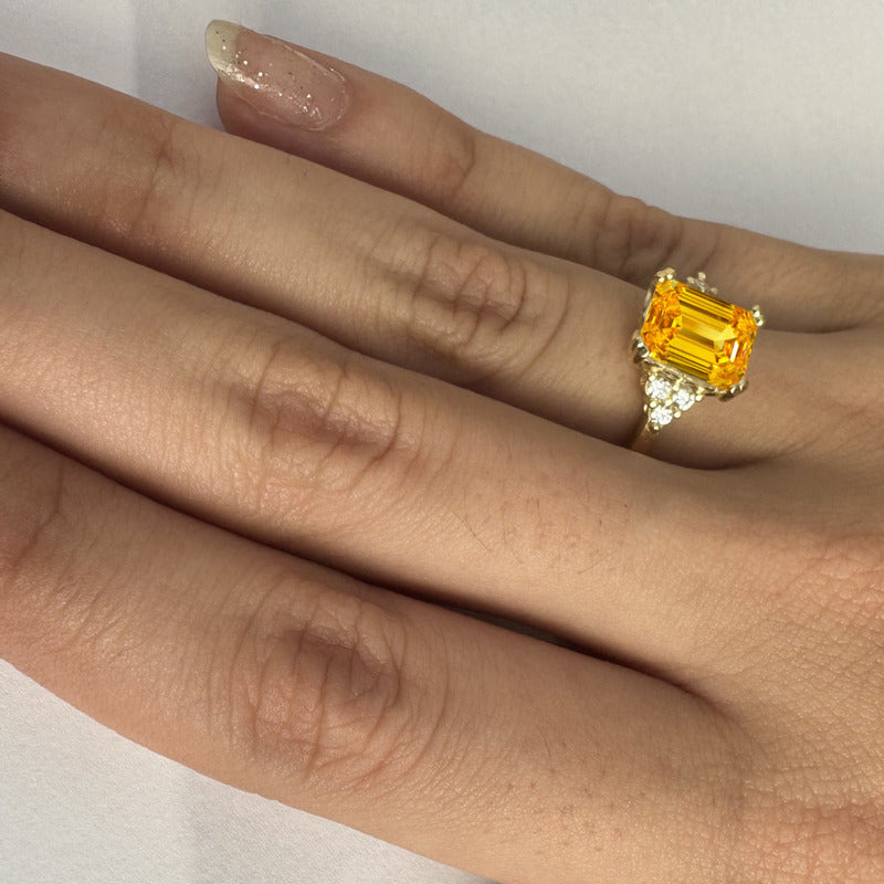 Anel Vintage Clássico Prata 925 Dourada Ouro 18k Citrino