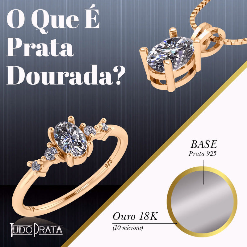 Anel Solitário Citrino Redonda - Prata 925 Dourada Ouro 18k