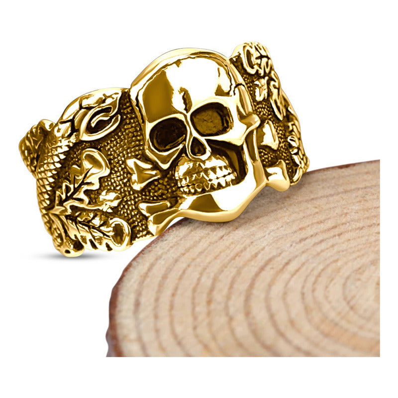 Anel Masculino Caveira Cobra Prata 925 Dourada Ouro 18k