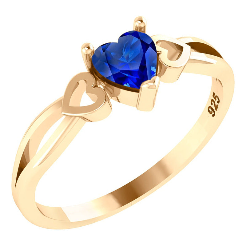 Anel Eterno Coração Pura Prata 925 Dourada Ouro 18k Safira