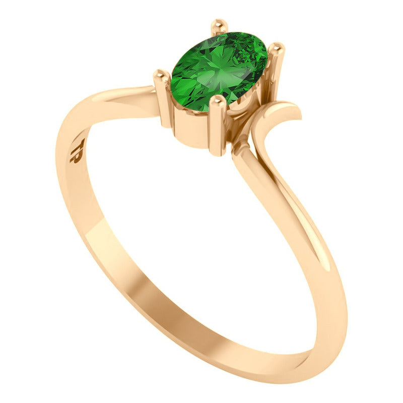 Anel Roma Solitário Prata 925 Dourada Ouro 18k - Esmeralda
