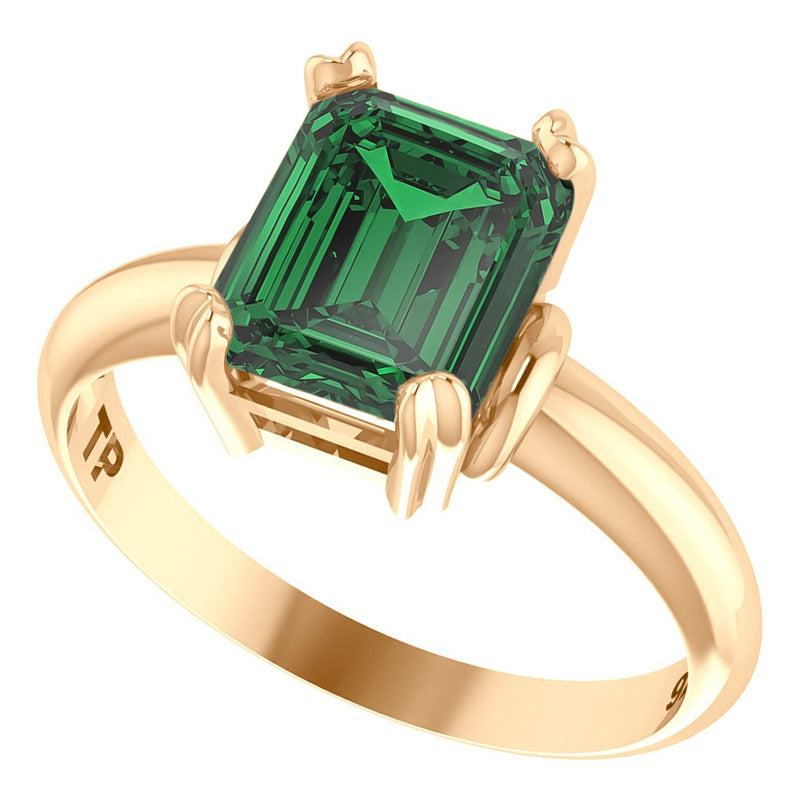 Kit Anel E Brinco Vintage Prata 925 Dourada 18k - Esmeralda