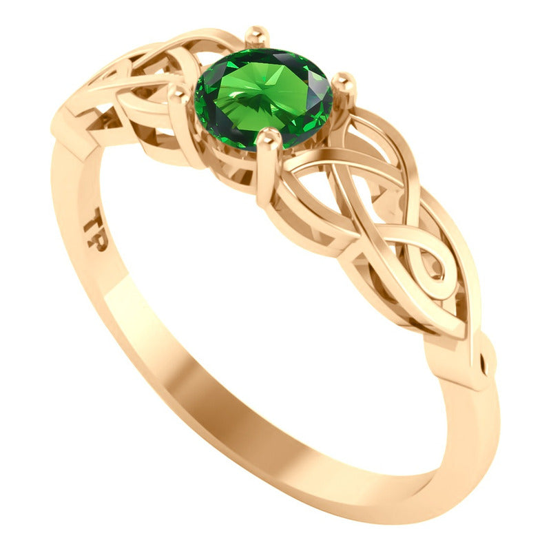 Anel Solitário Celta Knot Prata 925 Dourada 18k - Esmeralda