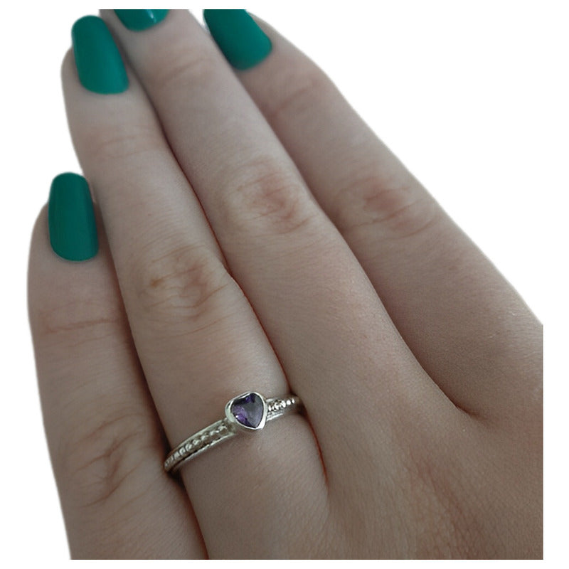 Kit de anillo y collar de corazón de amatista en plata 925 - Exclusivo