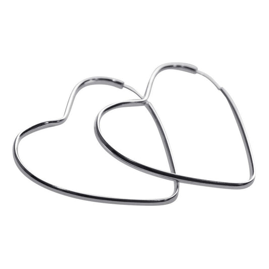 Brinco Argola Média De Prata 925 Coração - 30mm Feminina