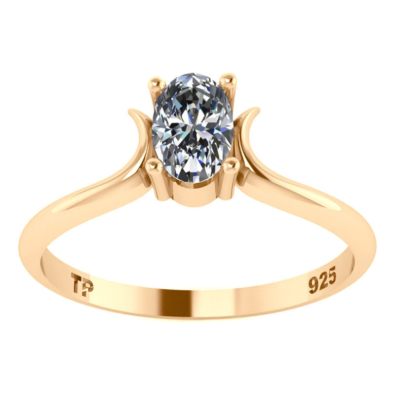 Anel Roma Solitário Prata 925 Dourada Ouro 18k - Zircônia